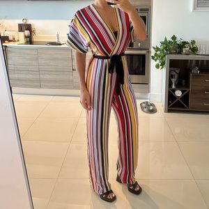 Multi Striped Jumpsuit with Belt - Size 8